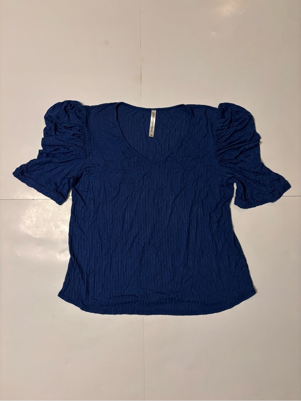 Women's Deep Blue V-Neck Puff Sleeve Top